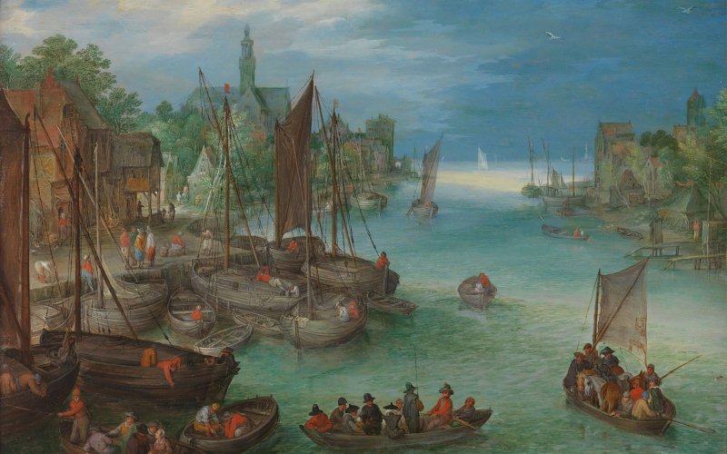 20 View of a City along a River This is a typical example of the kind of landscape produced in large numbers in the workshop of Jan Brueghel I.