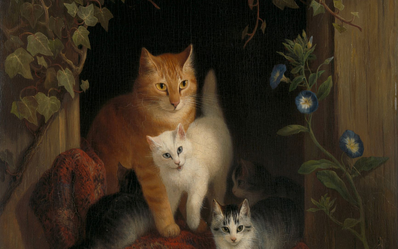 24 Title Cat with kittens. Date 1844. InstitutionRijksmuseum. Provider Rijksmuseum. Providing Country Netherlands. Public Domain.