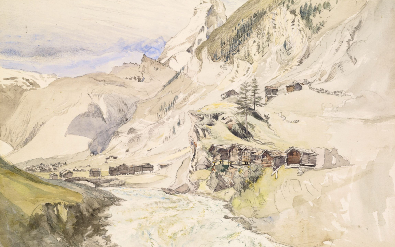 33 An Alpine Valley, the Matterhorn in the Distance. Artist John Ruskin.