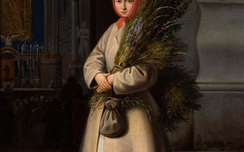 7 Lithuanian Girl with Palm Sunday Fronds by Kanutas Ruseckas. Provided by Lithuanian Art Museum. PD for Public Domain Mark