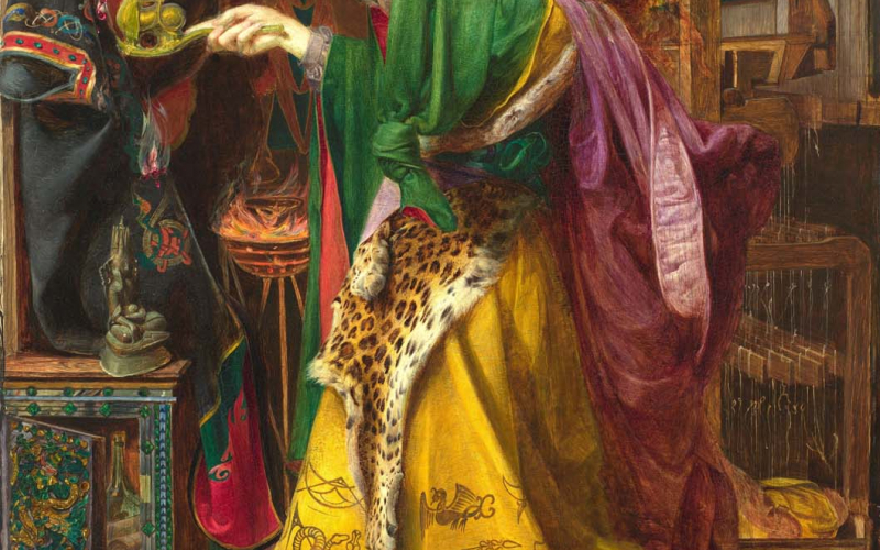 9 Morgan-le-Fay, 1864 Artist Frederick Sandys. Morgan le Fay is a powerful enchantress in the Arthurian legend