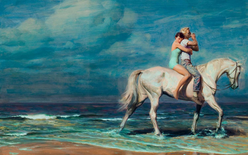 Boy and Girl Riding Horse